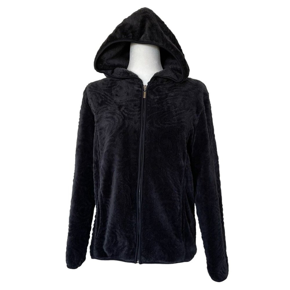 Jason Maxwell‎ Jacket Womens Size Medium M Black Hooded Full Zip Velour Fleece
